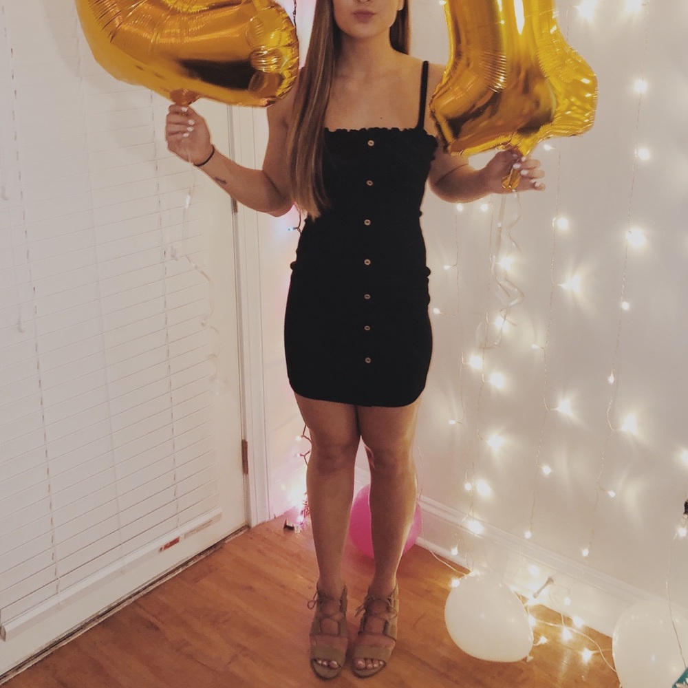 Black button mini dress